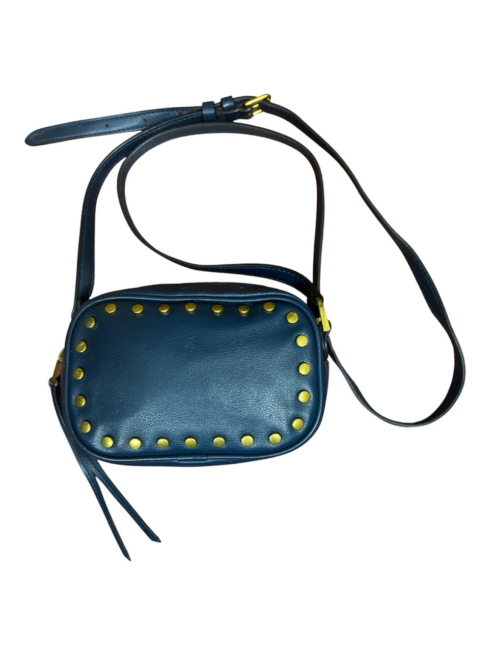 Fossil Crossbody Cameral Style Bag Navy Blue Rivet Detail Faux Leather